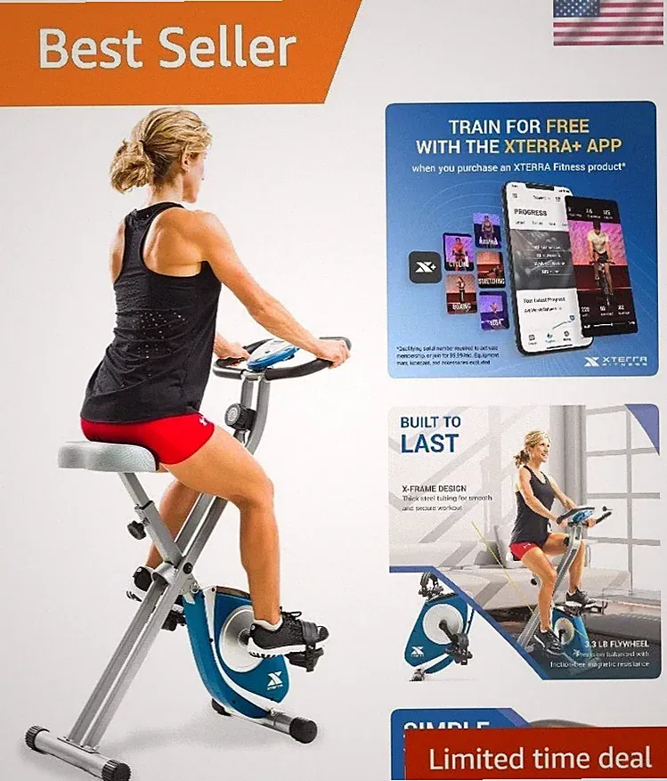 Portable Folding Exercise Bike with Padded Seat and LCD Display, 225 LB Capacity